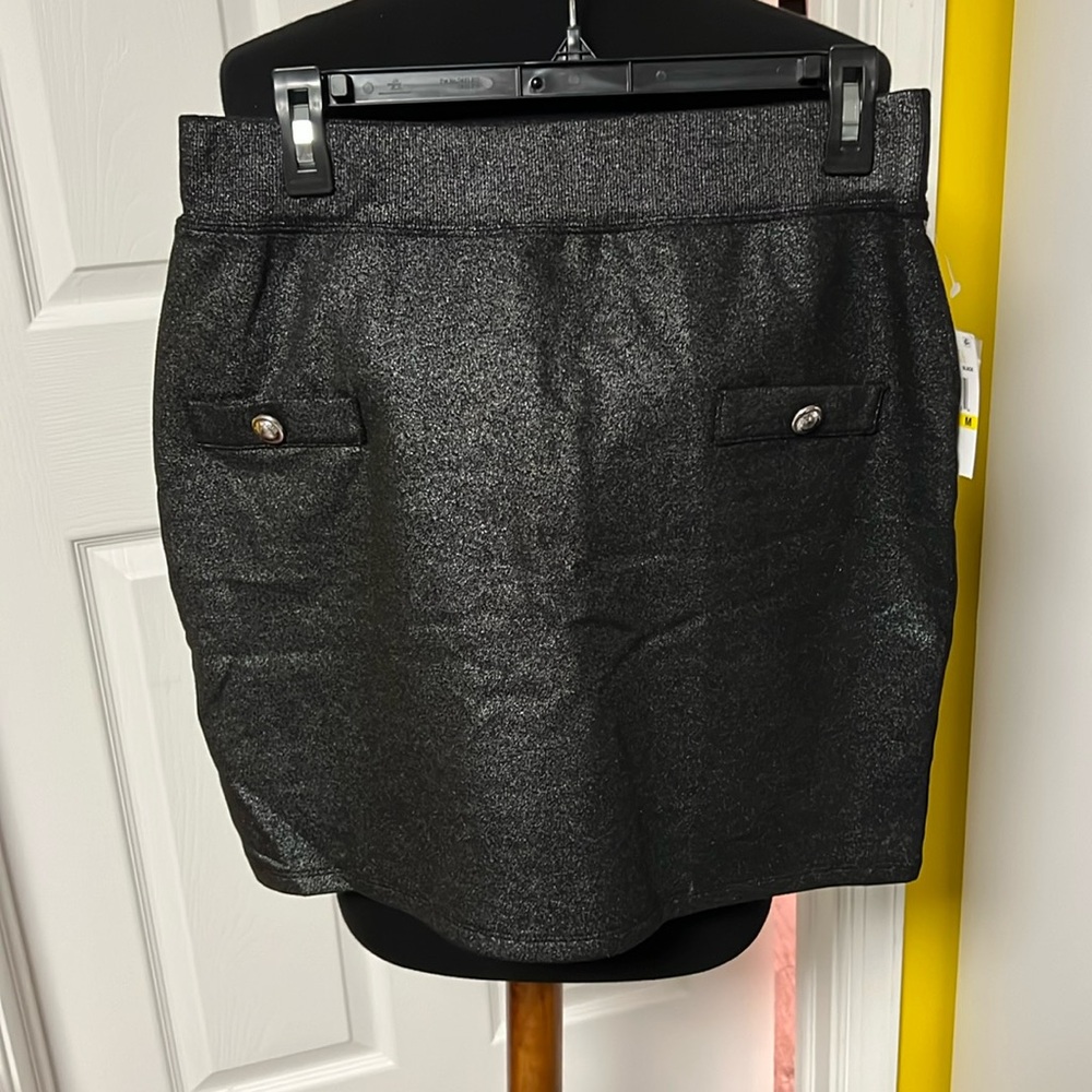 Michael Kors black metallic button skirt